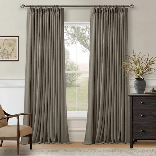 Vista 240 de Juego de 2 paneles de cortinas plisadas negras de 80 pulgadas para sala de estar, cortinas plisadas de lino con forro de 80 pulgadas de largo, 100%