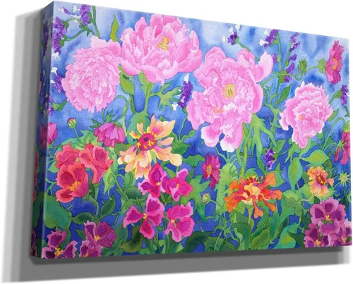 Vista 2 de Epic Graffiti Carissa Luminess, arte de pared en lienzo con texto en inglés "Peony Magic", 18 x 12 pulgadas