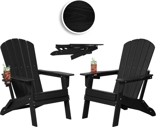 Vista 33 de Plawdlik Juego de 10 sillas plegables Adirondack con textura de madera, HDPE pesado para todo tipo de clima, juego cómodo junto a la piscina, patio