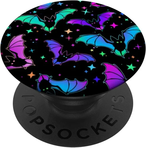 Vista 7 de Patrón gótico de murciélago de Halloween, regalo para amantes de los murciélagos espeluznantes, en negro PopSockets MagSafe PopGrip para iPhone