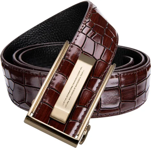 Vista 3 de Barry.Wang Cinturón formal para hombre, cuero de grano completo con hebilla automática sin níquel, regalo de lujo