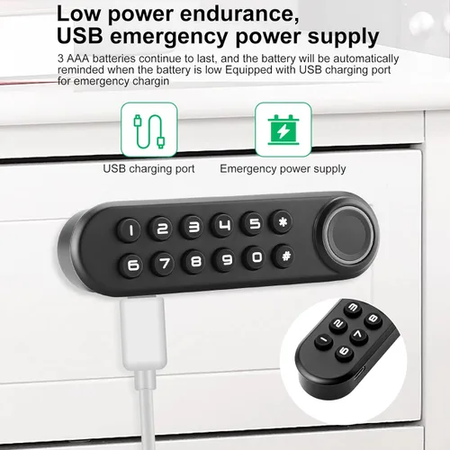 Vista 5 de Cerradura biométrica de huellas dactilares para gabinete, cerradura inteligente con contraseña USB, cajón oculto para archivos, armario, seguridad