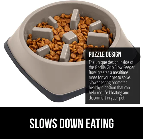 Vista 3 de GORILLA GRIP® Cuencos patentados de alimentación lenta sin BPA, juguete interactivo para perros y gatos, enriquecimiento de entrenamiento Beige