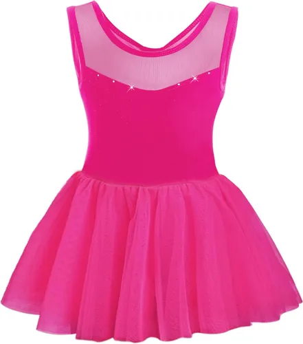 Vista 2 de Phineein Leotardos de ballet de manga corta para niñas, leotardos de baile con espalda hueca con falda