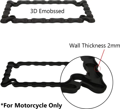 Vista 3 de LPF245-BK 3D estilo cadena de bicicleta Zinc Metal mate negro acabado marco de matrícula de motocicleta