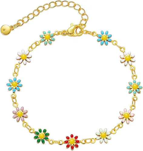 Vista 13 de Delicadas pulseras de oro para mujer, chapado en oro 18, ajustable, mal de ojo, mariposa, cuentas, perla, corazón, turquesa, hecha a mano para mujer