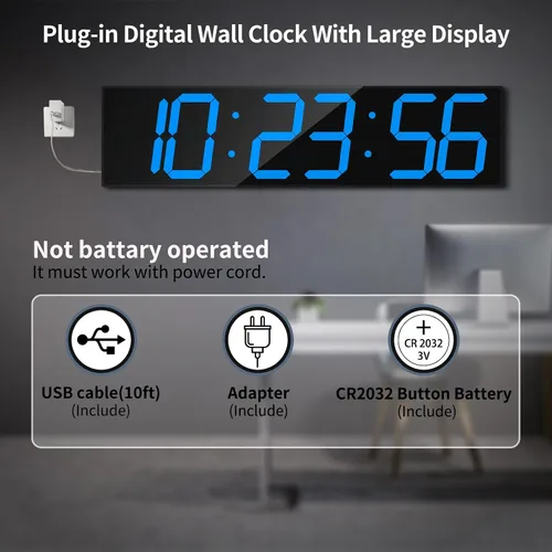 Vista 6 de CHKOSDA Reloj de pared digital grande de 28.4 pulgadas, reloj digital automático con alarma, clendar y termperature, sincronización automática