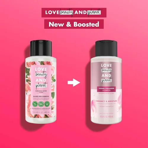 Vista 6 de Love Beauty and Planet Champú hidratante de colágeno vegano Murumuru Butter & Rose paquete de 4 para cabello teñido vibrante, 13.5 onzas