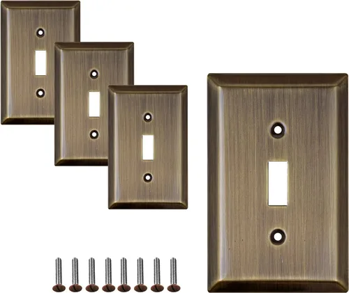 Vista 13 de Placas de pared decorativas clásicas de latón antiguo Enchufe eléctrico y cubiertas de interruptor Estilo: 1 Gang Decorator (paquete de 4)
