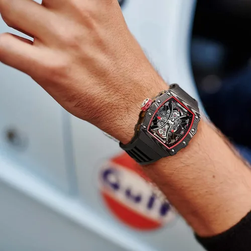 Vista 4 de FEICE FM602 - Reloj de pulsera automático para hombre, cristal de zafiro, movimiento japonés, esqueleto, automático, reloj mecánico automático