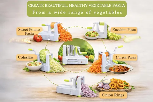 Vista 7 de Brieftons Espiralizador de verduras de 5 hojas: rebanador en espiral más fuerte y pesado, el mejor fabricante de pasta de espaguetis de verduras