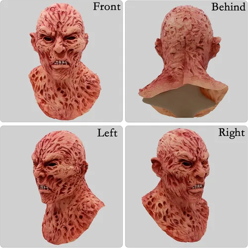Vista 5 de Máscara de disfraz de Freddy Krueger para Halloween, disfraz de hombre muerto espeluznante, cabeza completa, máscaras realistas para adultos