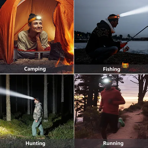 Vista 5 de Linterna frontal recargable, lámpara LED ligera, linterna de cabeza con sensor de movimiento, luz de cabeza impermeable súper brillante