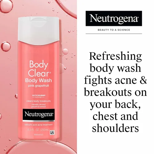 Vista 3 de Neutrogena Body Clear - Gel de baño para el tratamiento del acné con ácido salicílico, limpiador corporal de pomelo rosa para evitar brotes