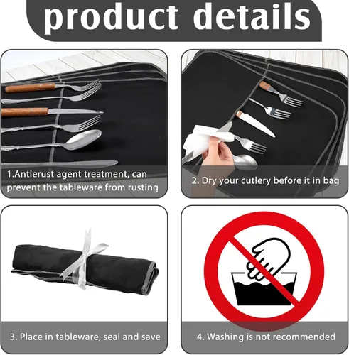 Vista 3 de Hillban 6 Piezas Bolsas de Almacenamiento Plateadas Anti-Deslustre Paño de Almacenamiento Plateado de Fieltro Organizador de Cubiertos Bolsas