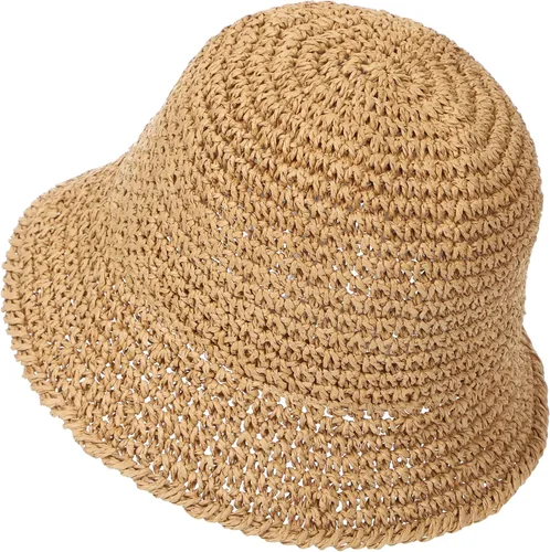 Vista 8 de Sombrero de sol para mujer, hecho a mano, con paja, protección UV, para viajes, verano, playa Caqui