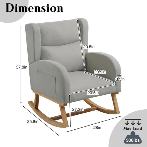 Vista 2 de Mecedoras para guardería, mecedoras tapizadas, mecedoras deslizantes para sala de estar, dormitorio, cómoda silla mecedora de lino con respaldo