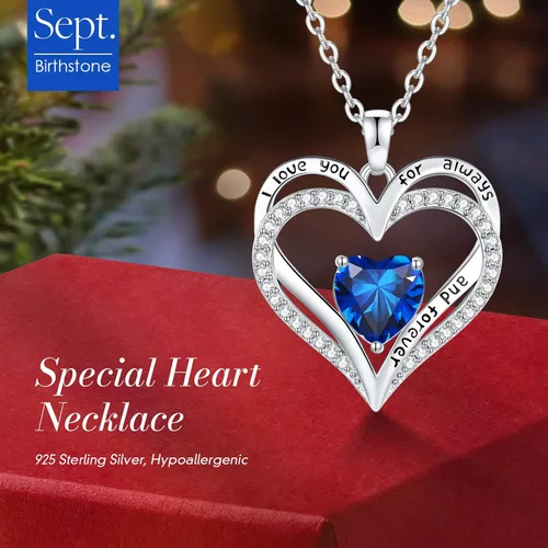 Vista 100 de CDE Collares de piedra natal para mujer, plata de ley 925, collar con colgante de corazón para siempre, Navidad, cumpleaños, aniversario, día de San