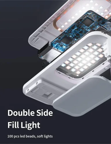 Vista 10 de Viozon Soporte extensible para selfie con rotación de 360° con soporte para teléfono, recargable e inalámbrico, plegable, luz LED de 7 brillos