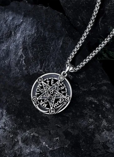Vista 37 de CELESTIA Colgante de plata de ley 925, anillos de tetragrammaton, collar masónico, joyería de pentagrama para mujeres y hombres
