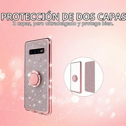 Vista 8 de Funda para S10 Plus, Galaxy S10 Plus 2019 para mujer con purpurina de cristal suave y transparente, TPU Bling funda protectora con correa de pie