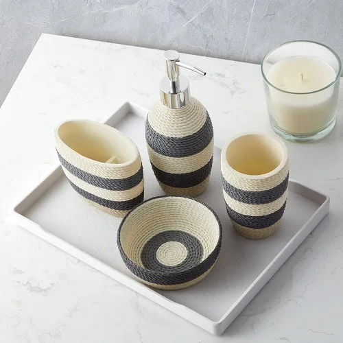Vista 60 de Marina Decoration Juego de accesorios de baño de 4 piezas de decoración moderna de lujo, incluye dispensador de loción de jabón líquido para baño