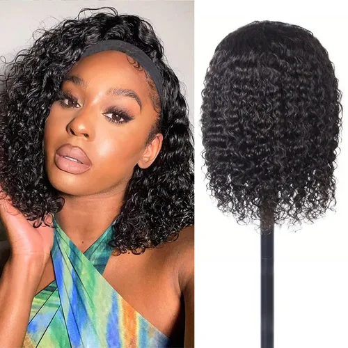 Vista 31 de Peluca con Diadema de Cabello Virgen Rubio Degradado con Ondas Profundas, Pelucas de Cabello Virgen de 8 Pulgadas, Sin Encaje Frontal para Mujeres