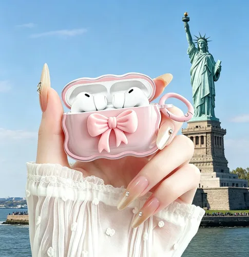 Vista 8 de Bonita funda transparente para AirPods Pro 2/1 Gen, diseño de lazo 3D femenino, funda protectora y a prueba de golpes de TPU suave Kawaii para Apple