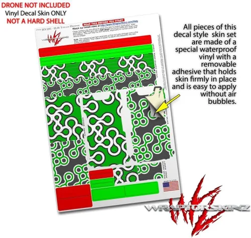 Vista 4 de Skin Decal Wrap 2 Pack para DJI Ryze Tello Drone Locknodes 03 Green Drone no incluido