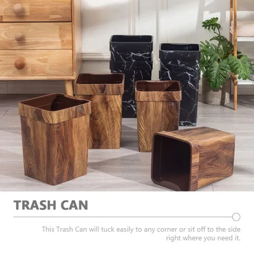Vista 3 de Cabilock Contenedor de basura para adornos, papelera de madera con patrón de mármol, contenedor de basura de plástico, cubo de papel higiénico