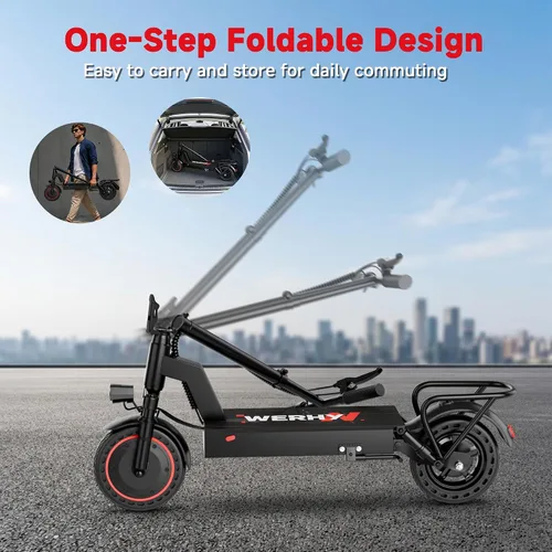Vista 9 de WERHY 500W Electric Scooter with Seat and Basket, Front and Rear Suspension Negro