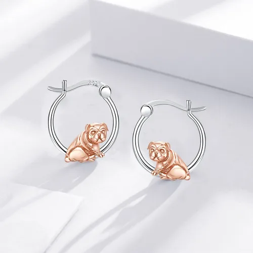 Vista 3 de Aretes de aro de plata de ley 925 para niñas, para orejas sensibles, joyería de perro, regalos para hija