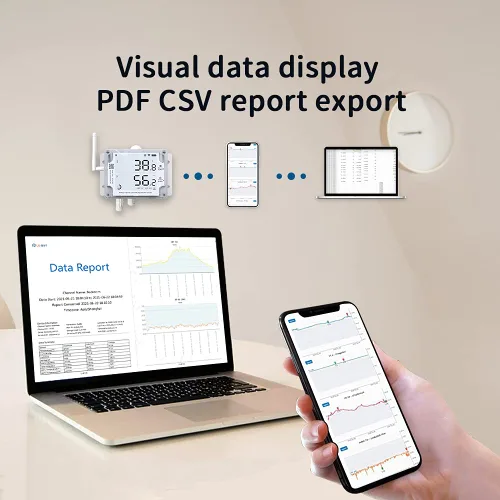 Vista 2 de Sensor de temperatura/humedad/iluminación Ethernet y WiFi UbiBot GS1-AETH1RS, registrador de datos, sonda externa, informes programados, alertas