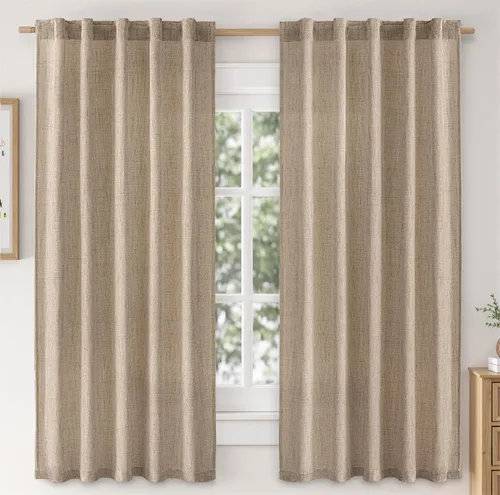 Vista 30 de MIULEE - Cortinas de lino sintético de 96 pulgadas de largo, 2 paneles, cortina semitransparente natural con pestaña trasera, bolsillo para barra