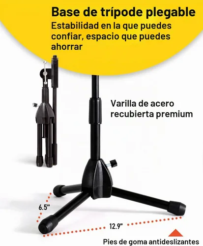 Vista 6 de Stage Rocker Soporte de micrófono de trípode plegable de bajo perfil con boom - Altura que se extiende de 9.6'' a 16.9'', con brazo telescópico