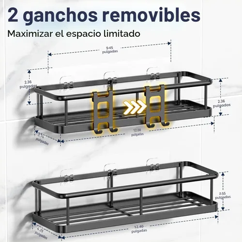 Vista 7 de YASONIC Organizador de ducha adhesivo, estantes de ducha a prueba de óxido para ducha interior, organizadores de baño de gran capacidad