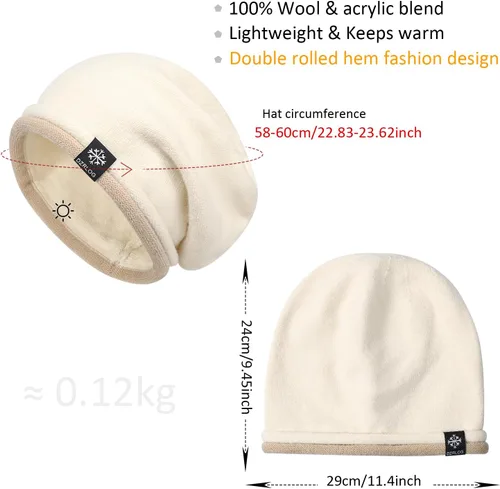 Vista 3 de DANMY Gorro de punto holgado de cachemira para mujer, gorro de lana suave y cálida para invierno