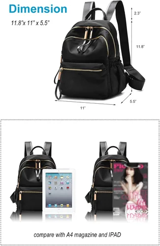 Vista 3 de Wraifa Mochila pequeña Oxford impermeable para mujer, mochila escolar para niñas, 111 Small Size Black, S