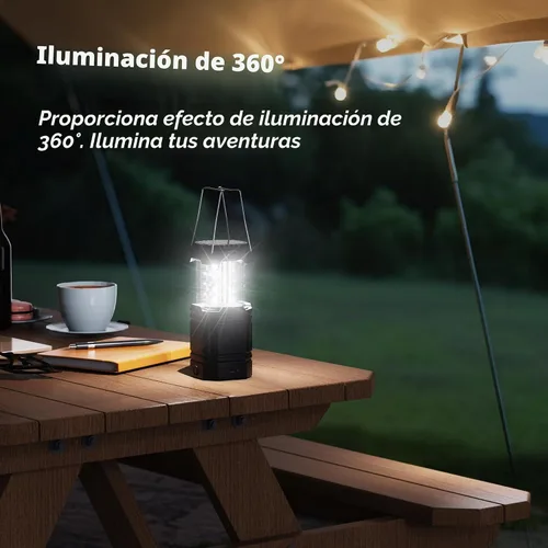 Vista 6 de Linterna solar de camping con manivela de mano de gran capacidad de 3000, linterna LED ultra brillante, portátil de 23 a 26 horas de tiempo de Negro