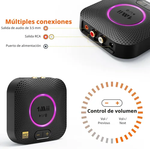 Vista 5 de 1Mii B06S+ Receptor Bluetooth 5.2 LDAC para sistema estéreo del hogar, transmisión de música de alta resolución, adaptador de audio inalámbrico