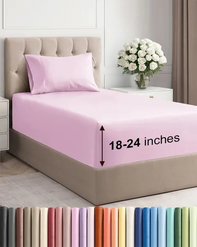 Vista 165 de Sábanas individuales de bolsillo extra profundo, sábanas transpirables y refrescantes de 3 piezas, juego de sábanas de lujo para hotel, suaves, sin