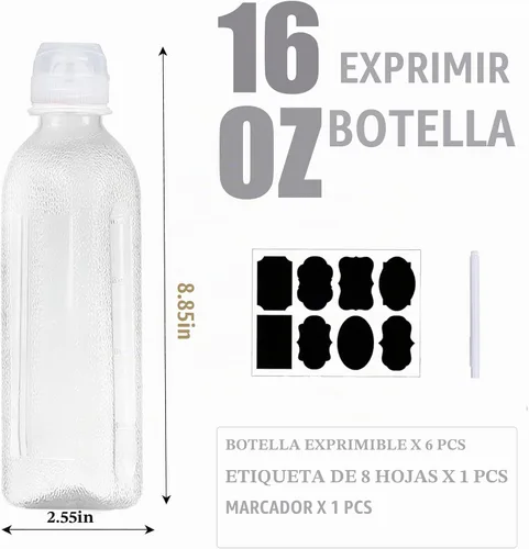 Vista 4 de WAYDA Botellas exprimibles para condimentos, paquete de 6 botellas exprimibles para salsas, recipiente de aderezo de ensalada de ketchup, botellas