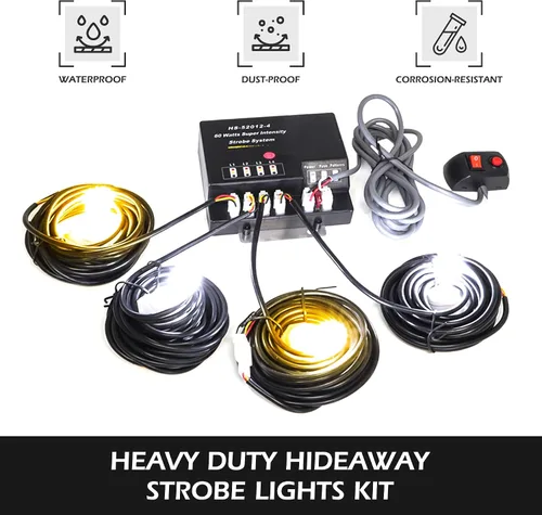 Vista 2 de Kit de luces estroboscópicas de emergencia escondidas, 4 bombillas HID, 13 patrones intermitentes, cable de 16 pies con controlador de faros
