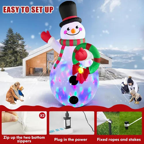 Vista 6 de Danxilu - Muñeco de nieve inflable gigante de 14 pies de Navidad, sosteniendo guirnalda, luces LED giratorias integradas, muñeco de nieve inflable