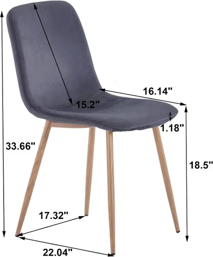 Vista 2 de asunflower Juego de 4 sillas de comedor de terciopelo con patas de metal, color gris, sillas de comedor modernas de mediados de siglo para reuniones