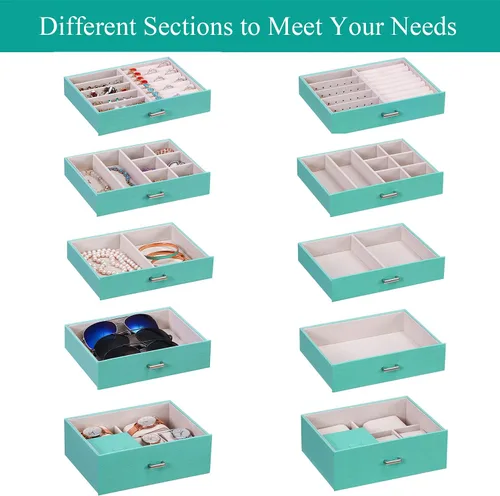 Vista 4 de ANWBROAD Joyero grande de 6 niveles, organizador de joyas, caja de almacenamiento con espejo de cerradura, caja de joyería para niñas, para aretes