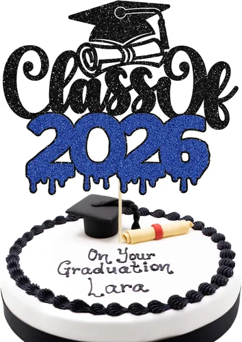 Vista 17 de 1 pieza de decoración para tartas con tapa de graduación con purpurina para la clase de 2026, decoración de pastel de graduación para graduación