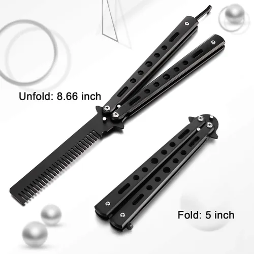 Vista 2 de 2 peines de acero inoxidable plegables para práctica, herramientas de peinado para deportes al aire libre (negro, plateado)