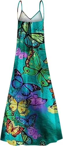 Vista 4 de Ceboyel Women Floral Spaghetti Strap Sundress Casual Summer Long Maxi Dress Vneck Sexy Boho Dresses Trendy Beach Clothes 2024