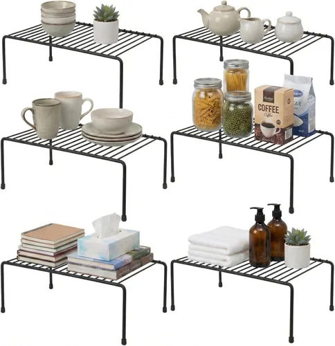 Vista 11 de Evelots Organizador de estantes de alambre para armario de cocina, paquete de 4 elevadores de metal grandes y resistentes, duplica tu espacio